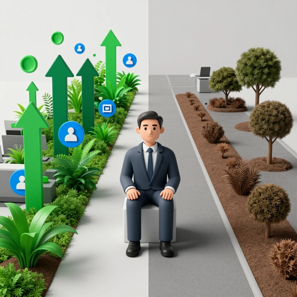 Contrasting pathways of agency growth and stagnation in a vibrant split-screen design.