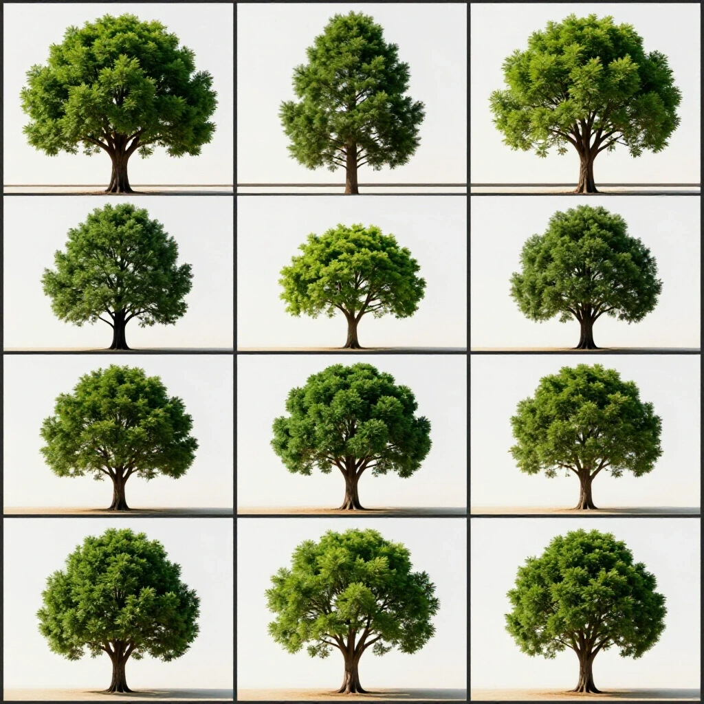 Vibrant carousel images showcasing the growth stages of a tree against a luminous white background, symbolizing social media growth.