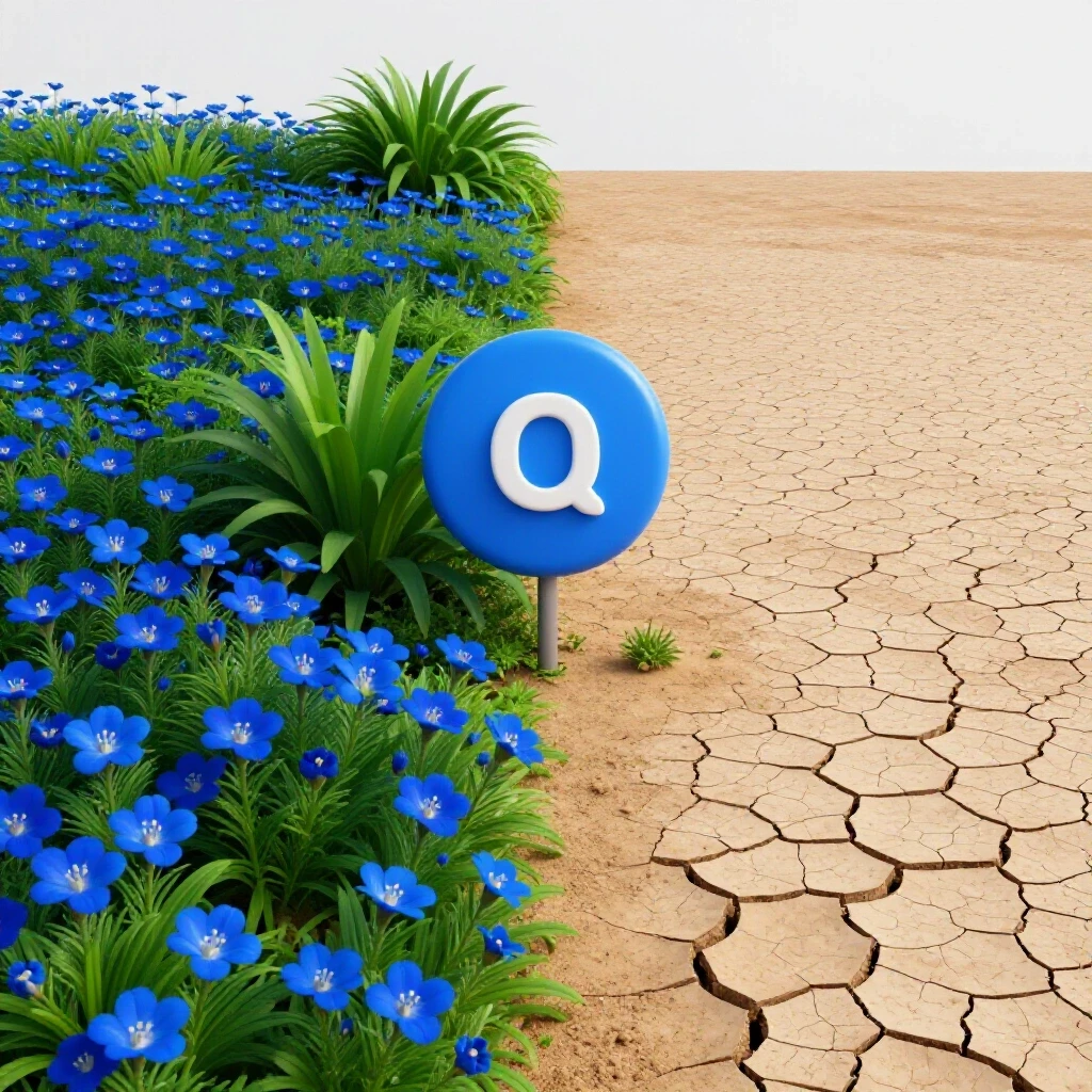 A vivid split image showing a thriving garden contrasted with a barren landscape, representing social media growth versus stagnation.