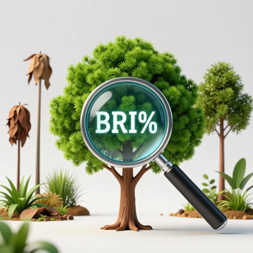 A magnifying glass highlights a flourishing tree amidst wilted plants symbolizing brand growth audit mistakes.