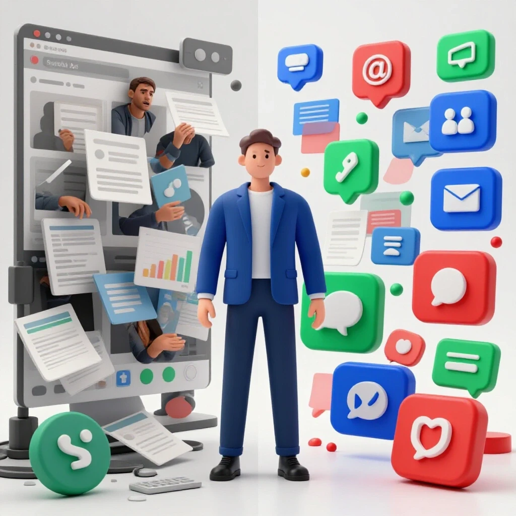 A split-image showcasing a chaotic social media environment on one side and a thriving social media landscape on the other.