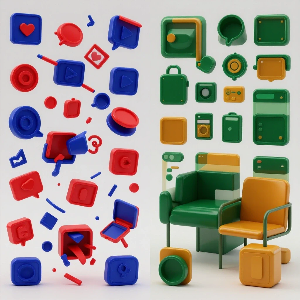 A split-screen image showing the difference between a cluttered social media ad and a clean, appealing layout, highlighting common mistakes.