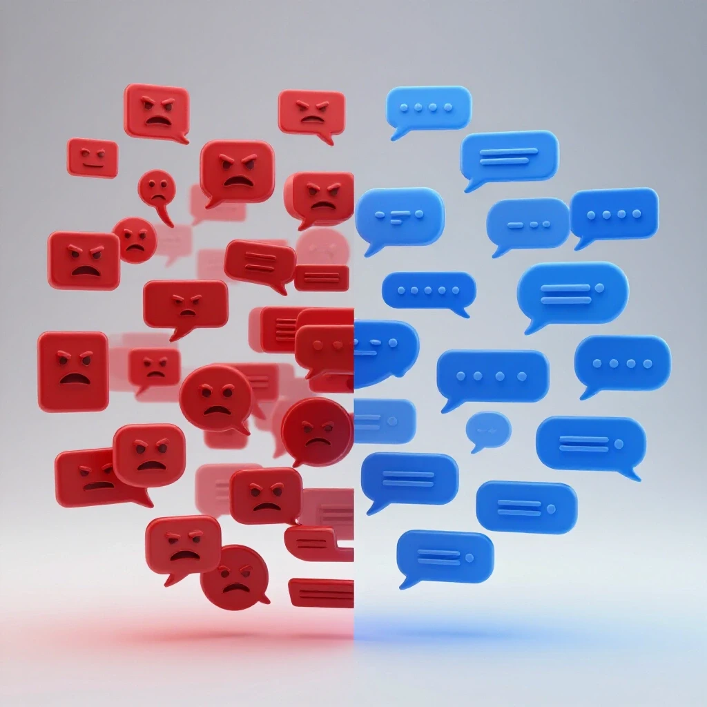 A split scene illustrating chaotic social media reactions on one side and serene communication on the other, symbolizing crisis management.