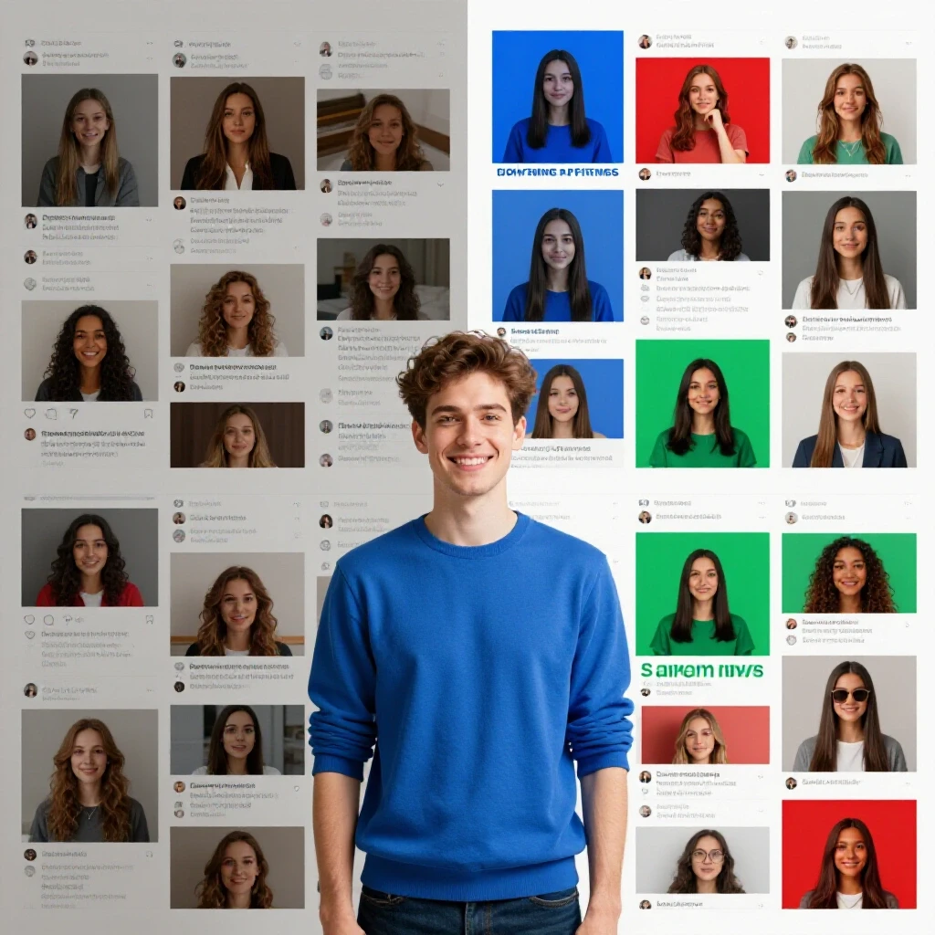 A vivid split image contrasting chaotic social media mistakes with an engaging, successful feed.