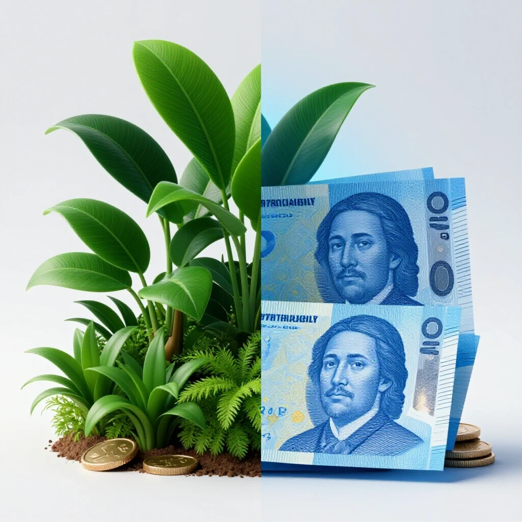 A visual contrast of vibrant plants symbolizing organic growth and cold currency representing paid visibility, inviting curiosity.