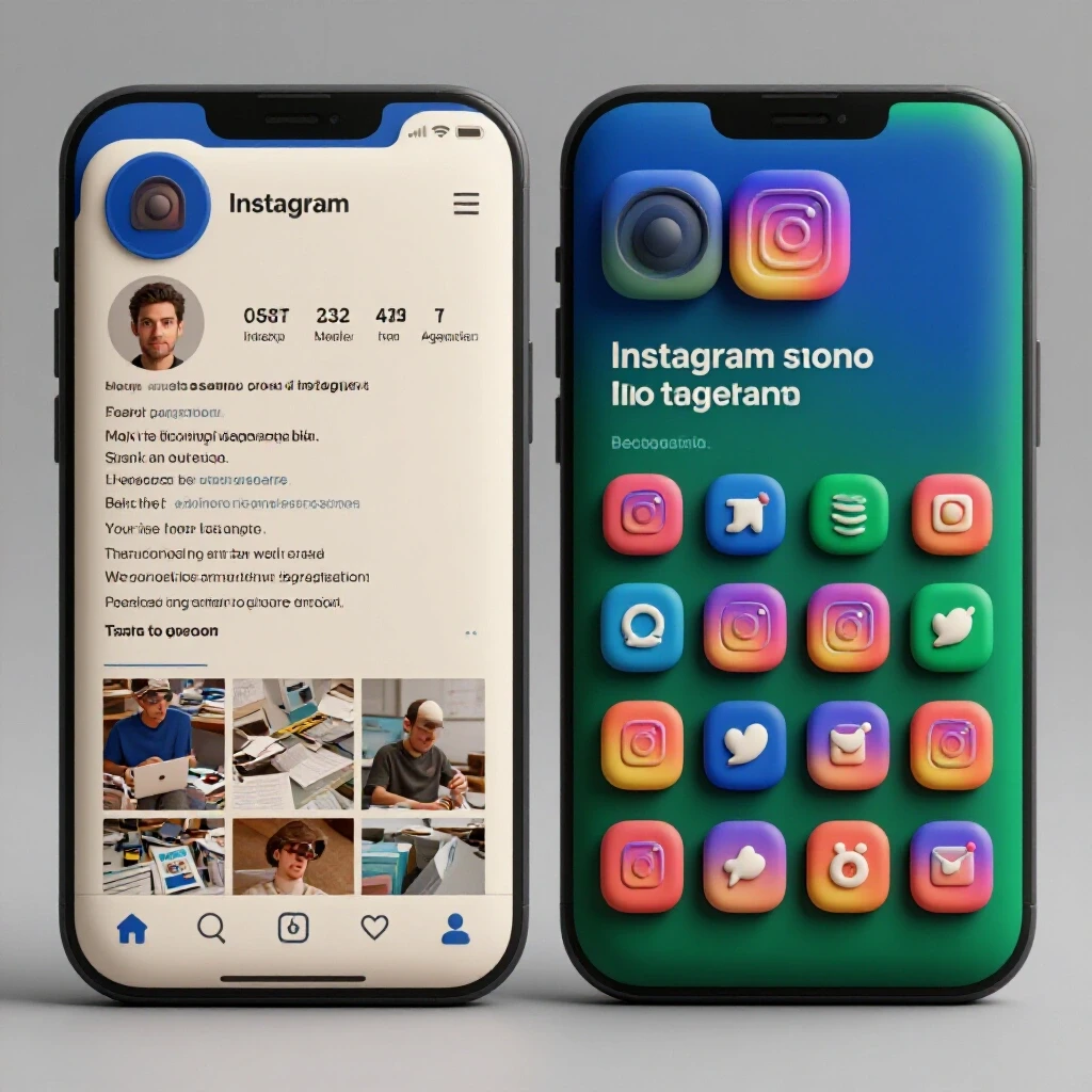 Split-screen image showing a cluttered Instagram bio on one side and an optimized vibrant bio on the other, illustrating bio optimization benefits.