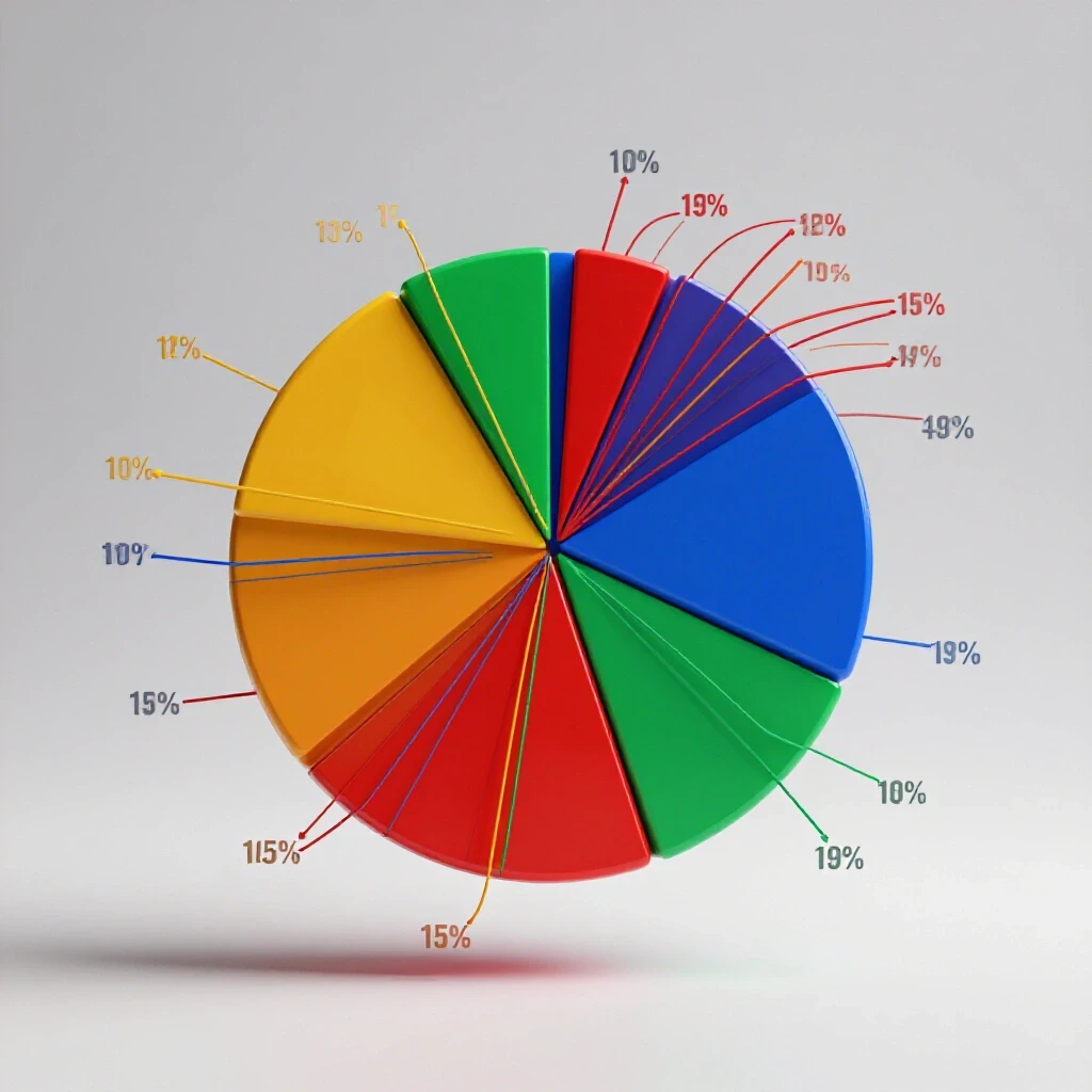 A vibrant, multi-colored pie chart representing social media metrics in a bright studio setting, highlighting data clarity.