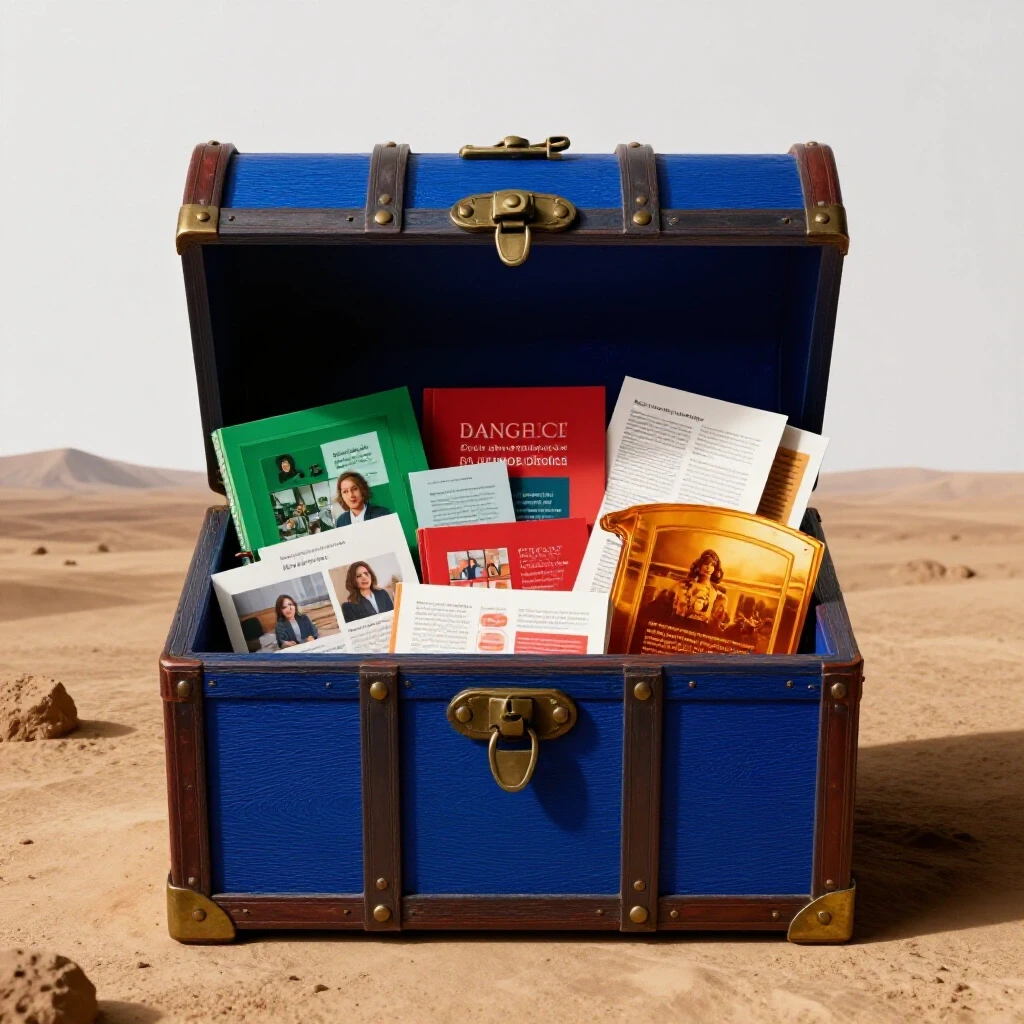 A split image showing a vibrant treasure chest filled with diverse engaging content on one side and a barren landscape of dull content on the other.