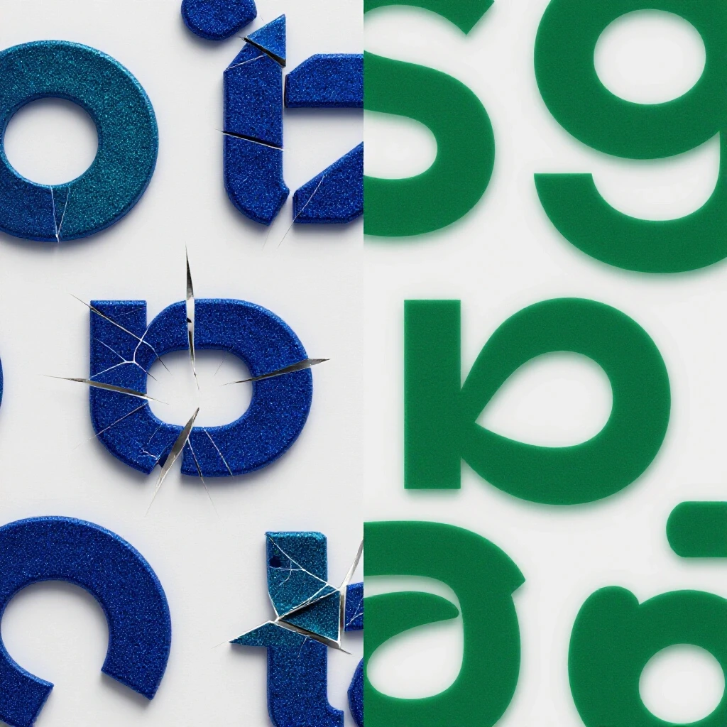 A split image showcasing a cracked logo on one side and a vibrant brand identity on the other, symbolizing brand transformation.