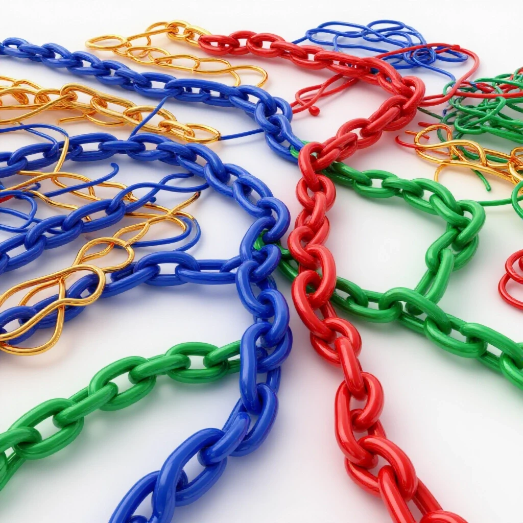 3D visual metaphor of a tangled web transforming into a clear path, representing social media account quality issues.