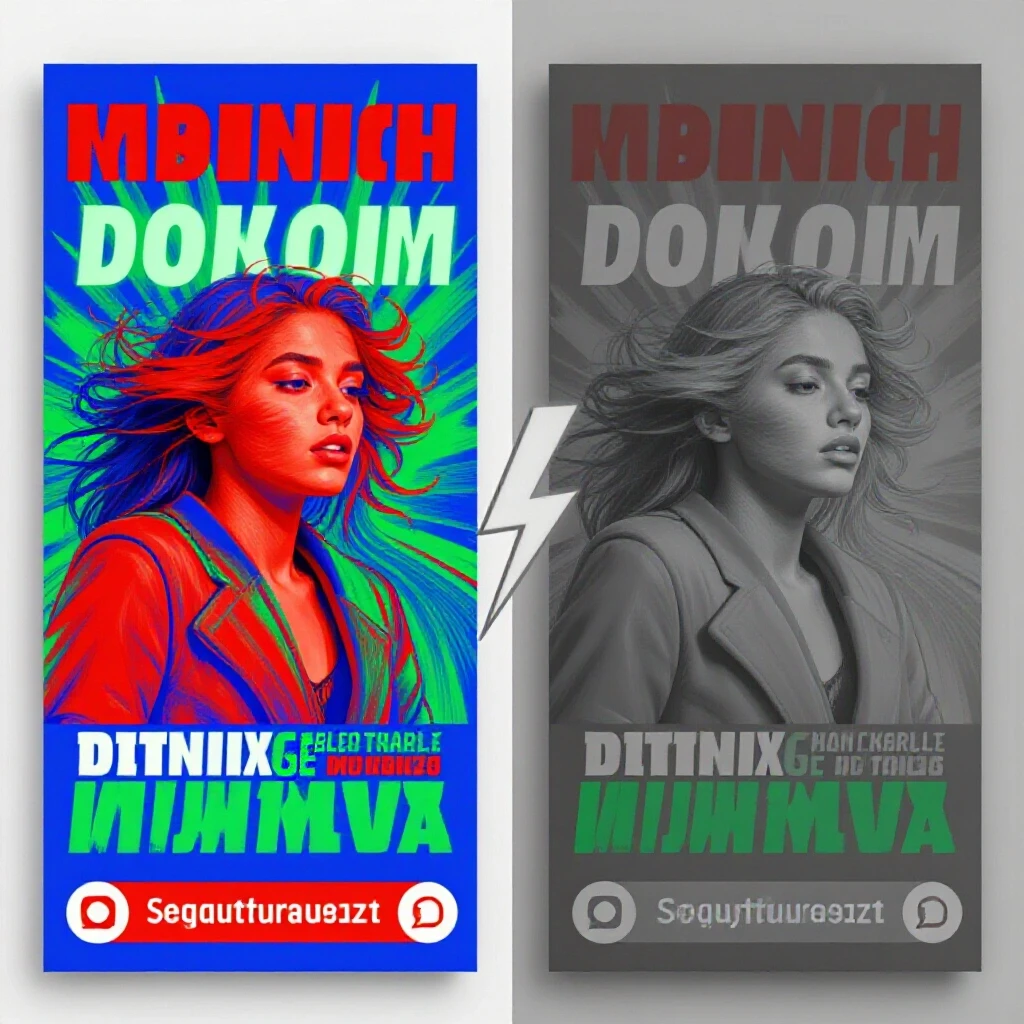 A split image showing a vibrant Instagram ad contrasting with a dull version, symbolizing ad fatigue and revitalization.