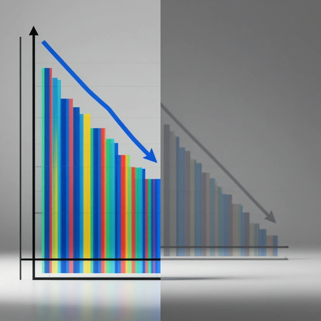 A split-image showing a vibrant upward graph and a faded downward graph, symbolizing ad performance issues and optimization.