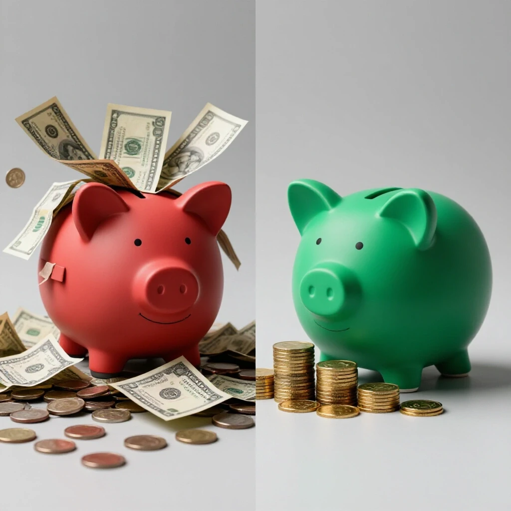 A visual comparison of chaotic and organized piggy banks representing high and low lead costs.