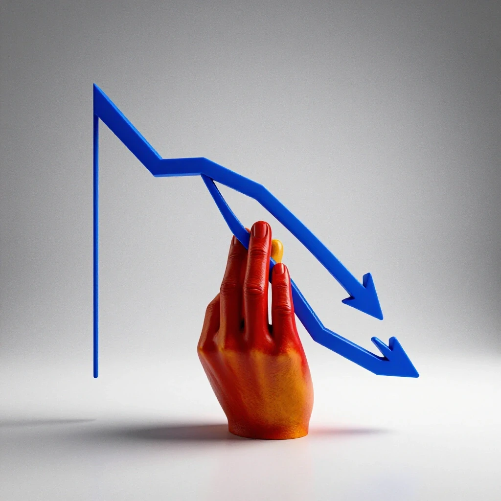 A giant colorful hand pulling an upward graph symbolizing the improvement of ROAS in social media ads.
