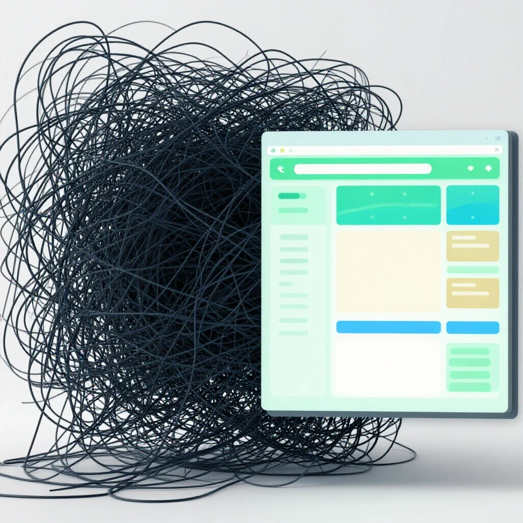 A visual representation of digital confusion transforming into organized clarity, divided into two contrasting sides.