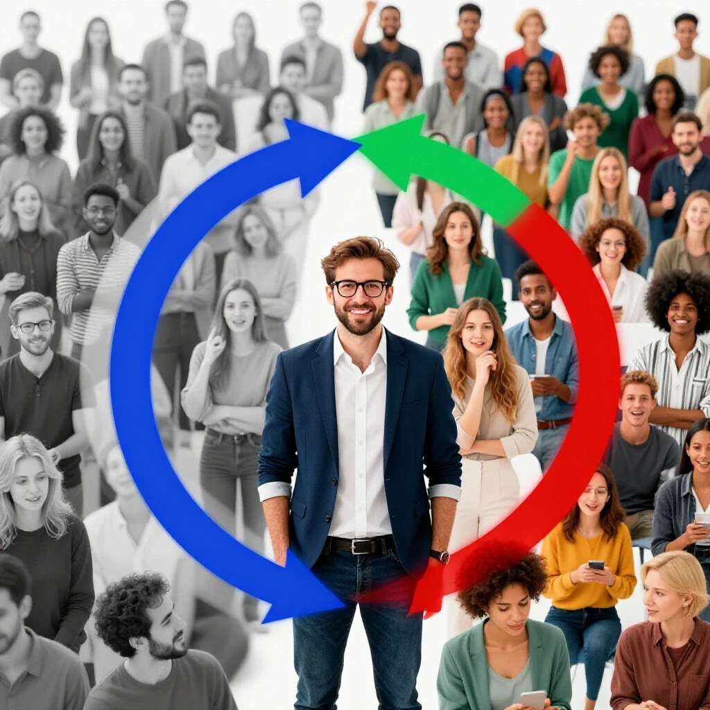 A visual representation illustrating the transformation from outdated to engaged social media audiences with vibrant colors.