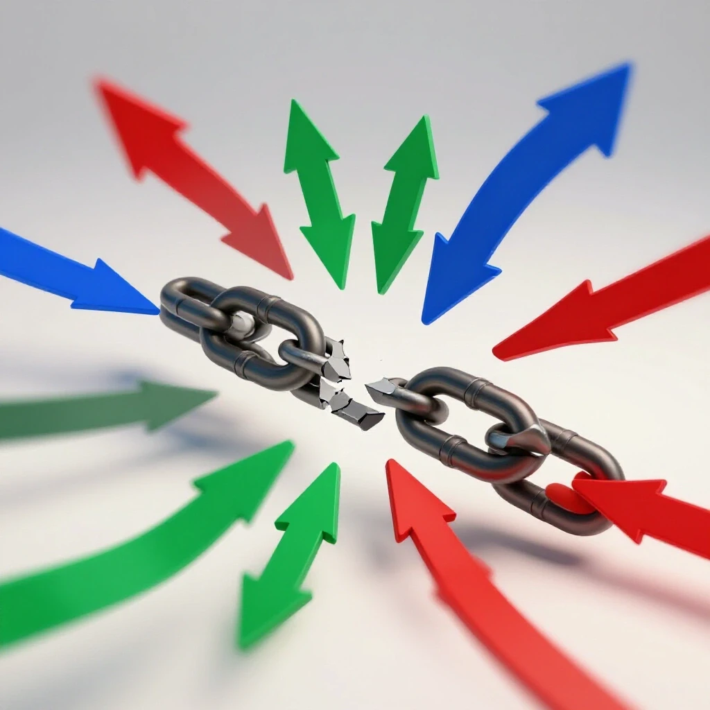 3D image of a broken chain link with vibrant arrows representing revived retargeting ads.