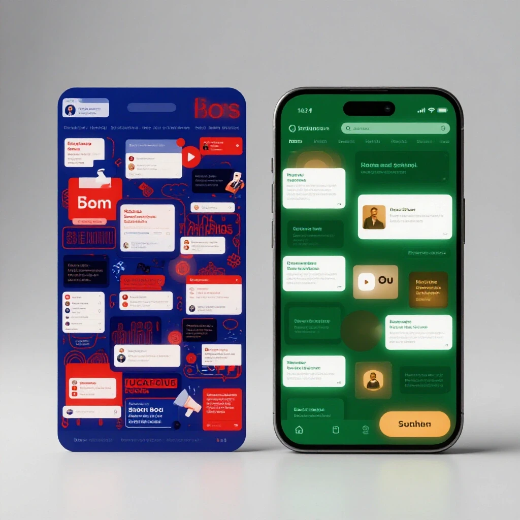A split image contrasting a chaotic social media feed of mismatched ads and a focused feed of targeted ads.