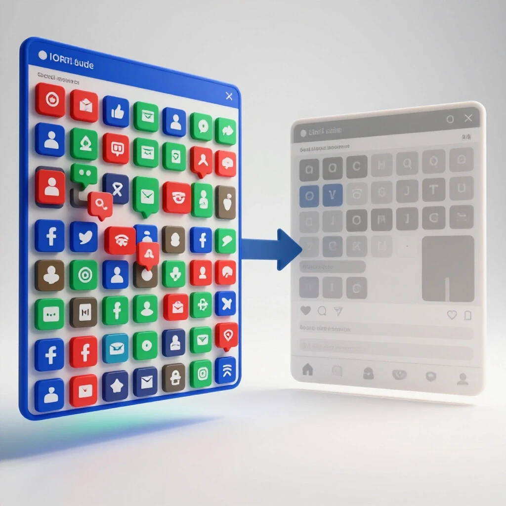 A split image showing an active, vibrant social media feed on the left and a faded, inactive feed on the right, with arrows indicating a transformation journey.