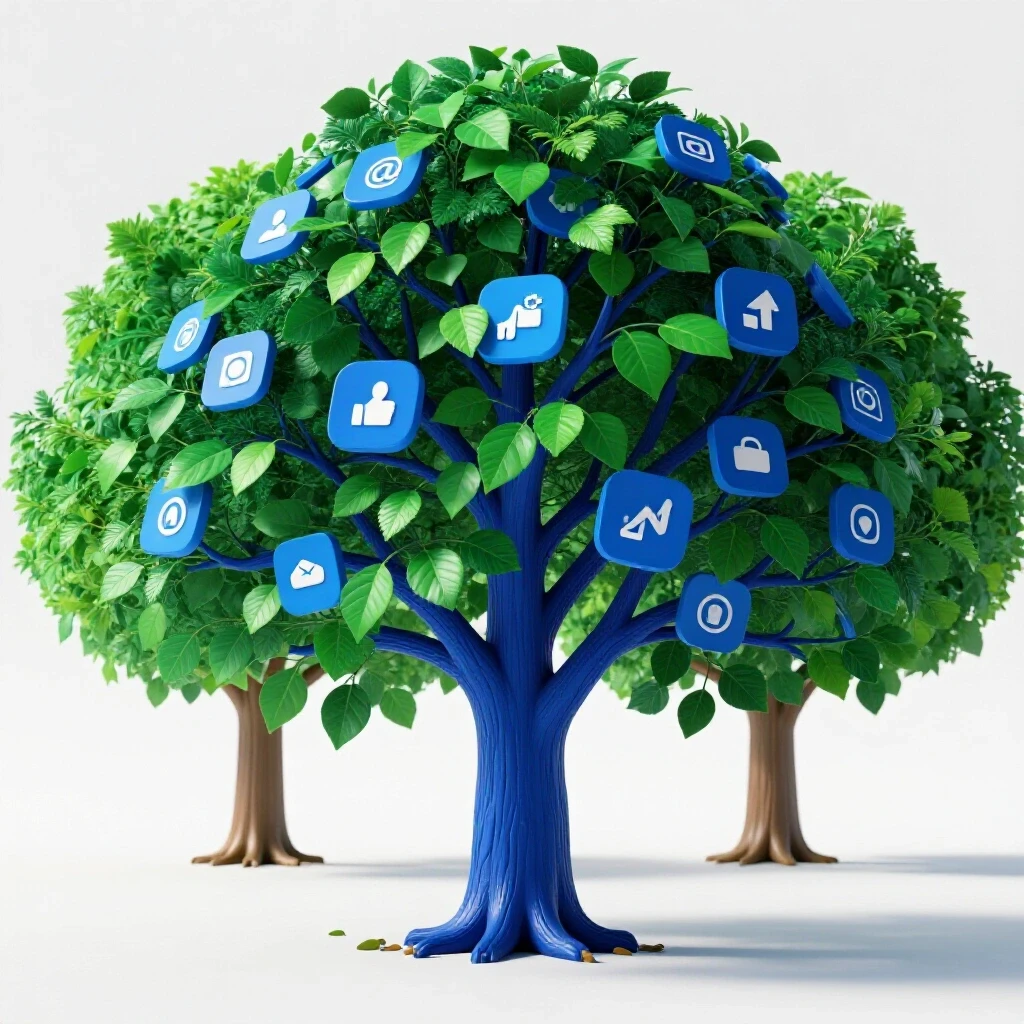 A visual metaphor showing a wilting tree with social media icons as leaves beside a vibrant healthy tree, representing follower recovery and growth.