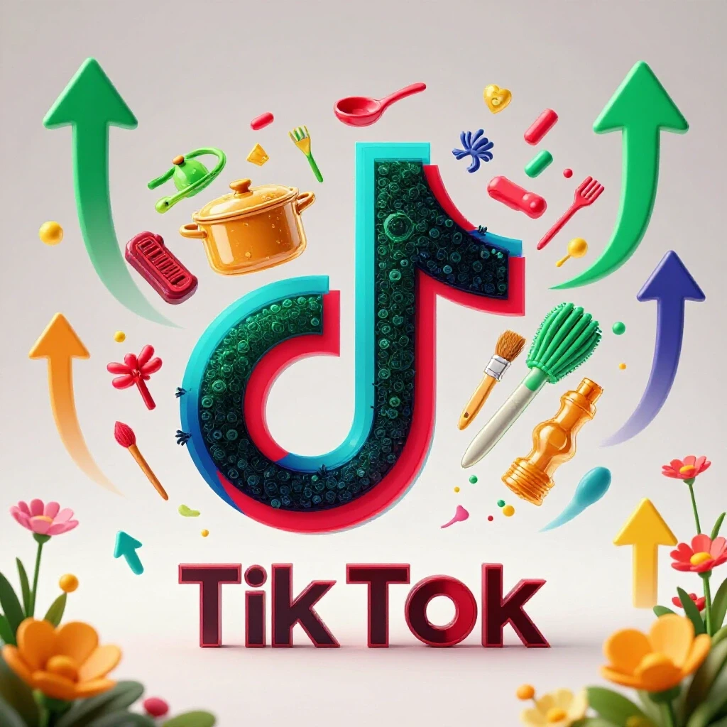 A vibrant TikTok logo transforming into various niche symbols against a colorful growth-themed background.