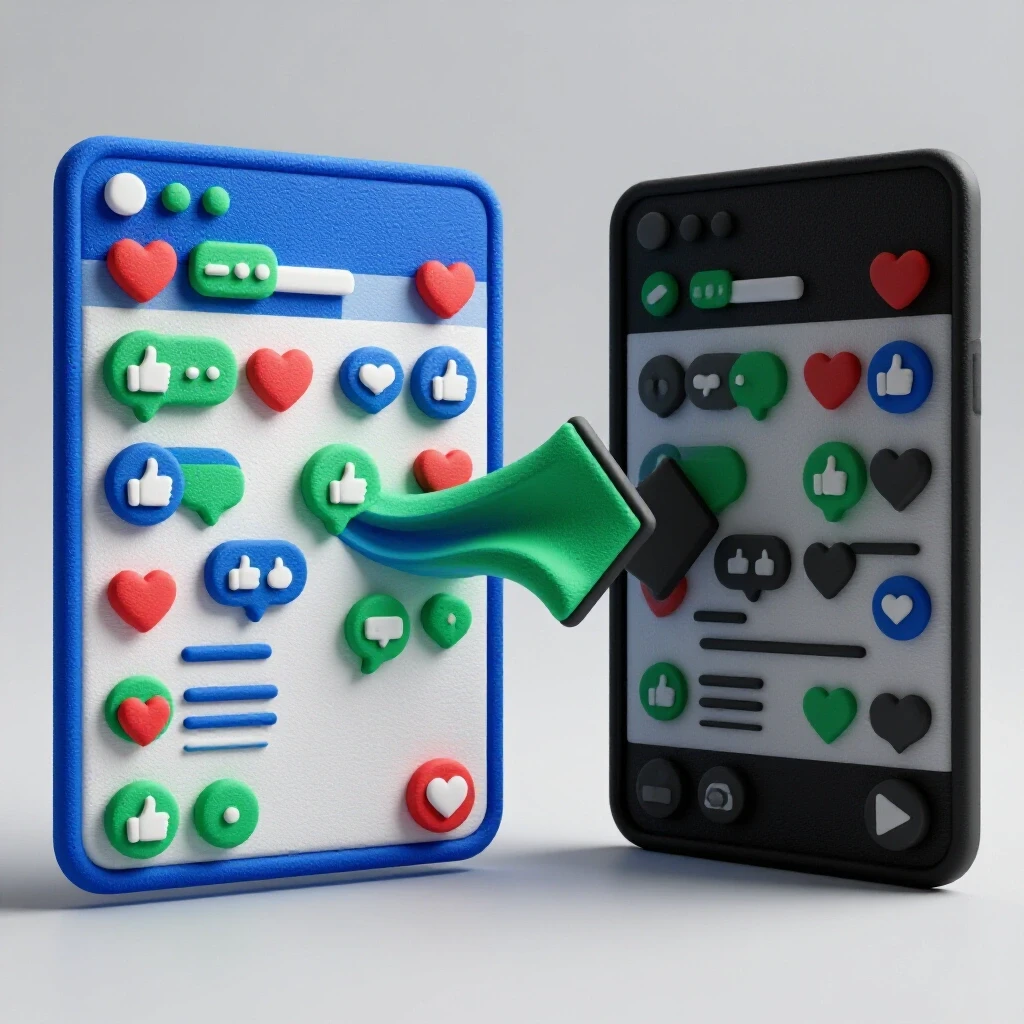 A split image showing a positive social media post on the left and a negative version on the right, with dynamic elements illustrating feedback response.