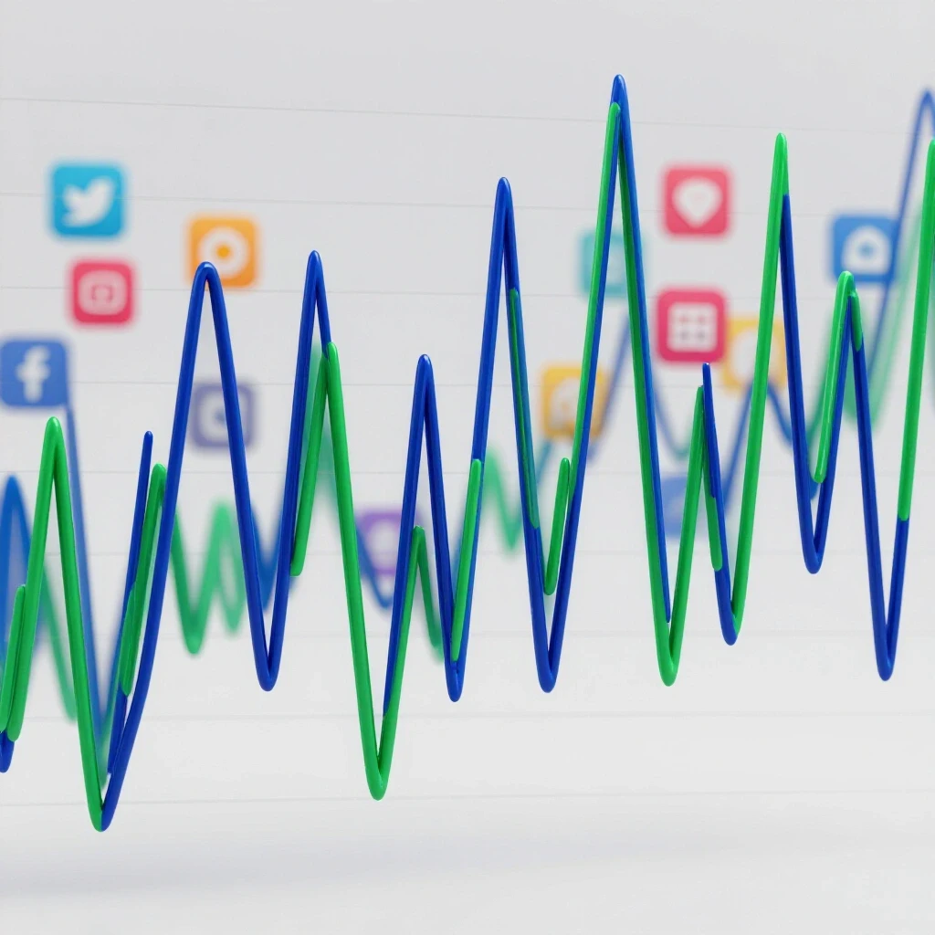 Colorful graph representing ad performance with blurred social media icons in the background.