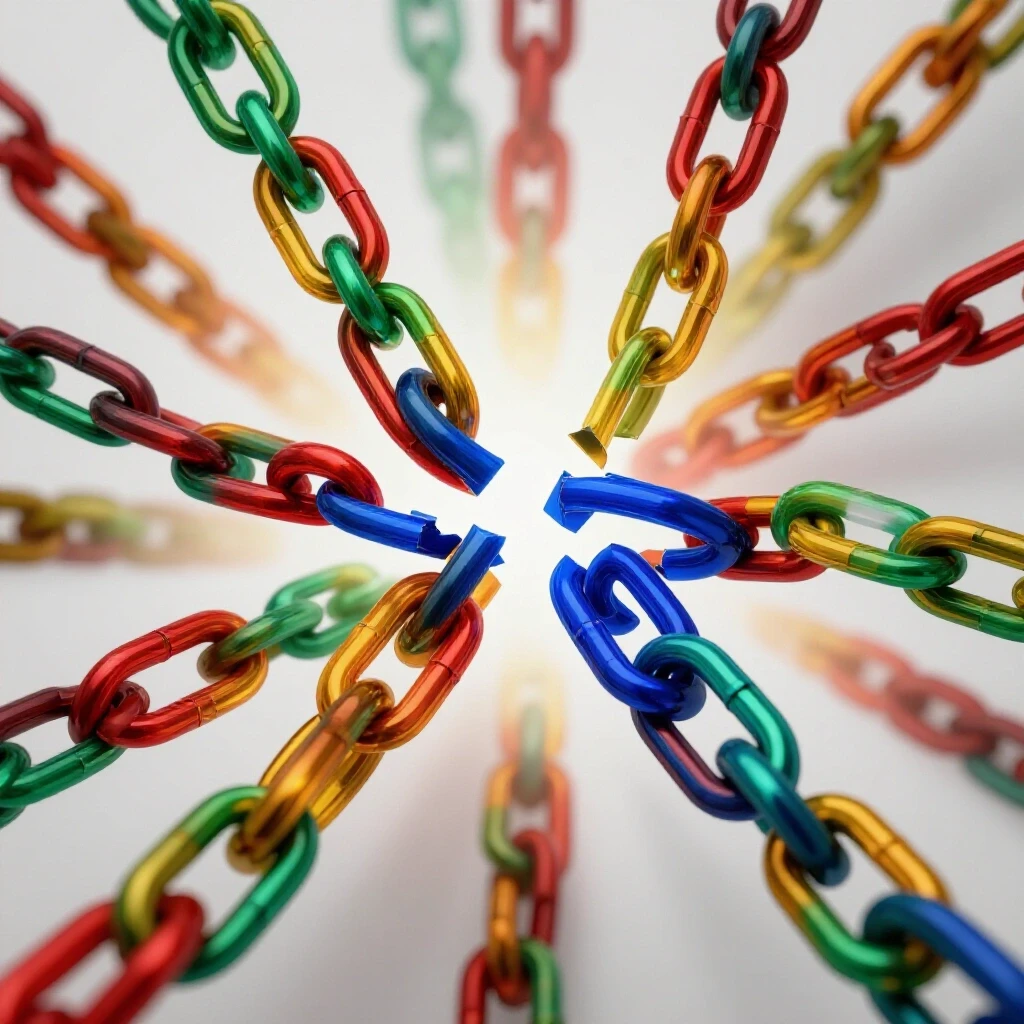 A broken chain link surrounded by vibrant colors and an upward gradient, symbolizing growth in social media channels.