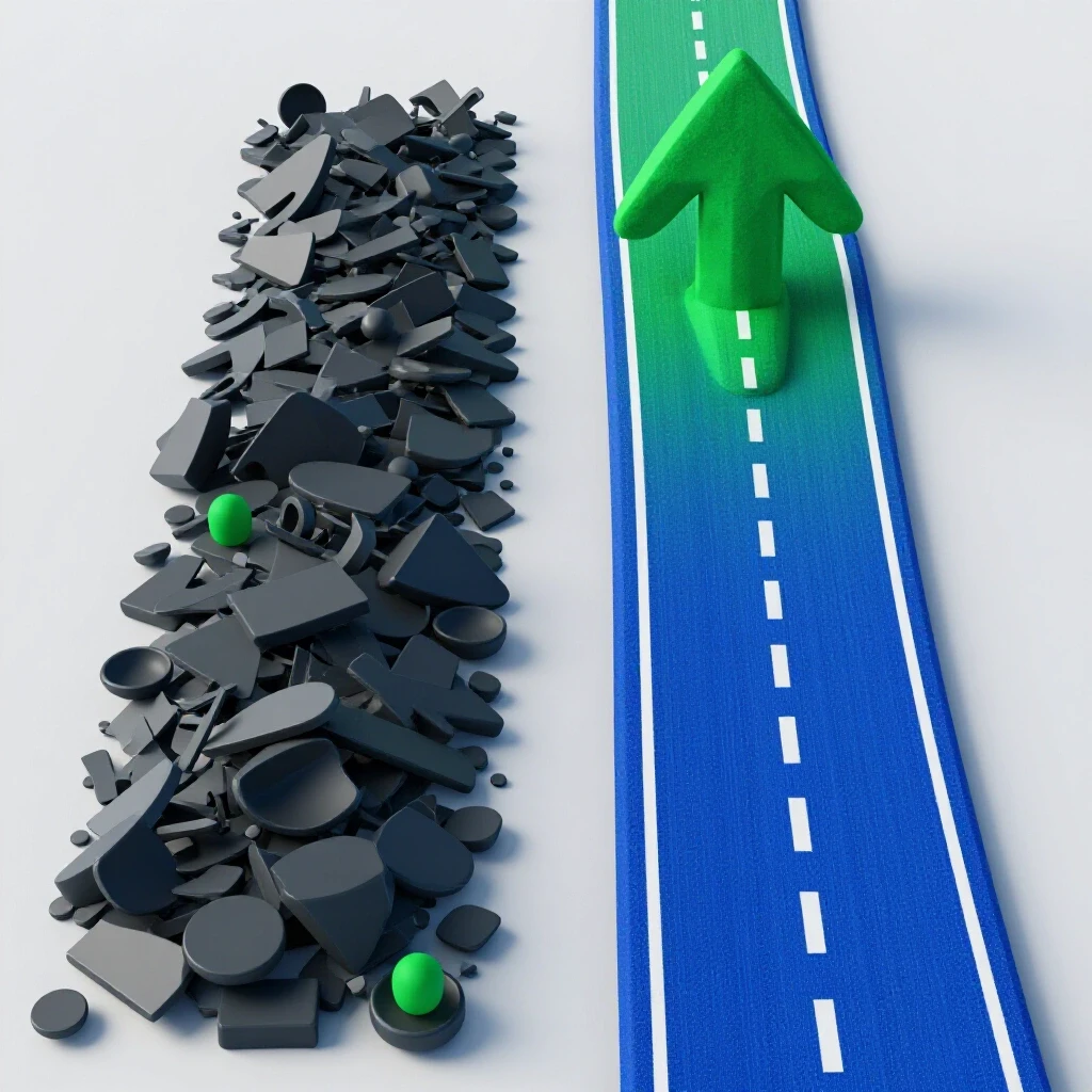 A split path illustrating the contrast between chaos and clarity in social media growth strategies.