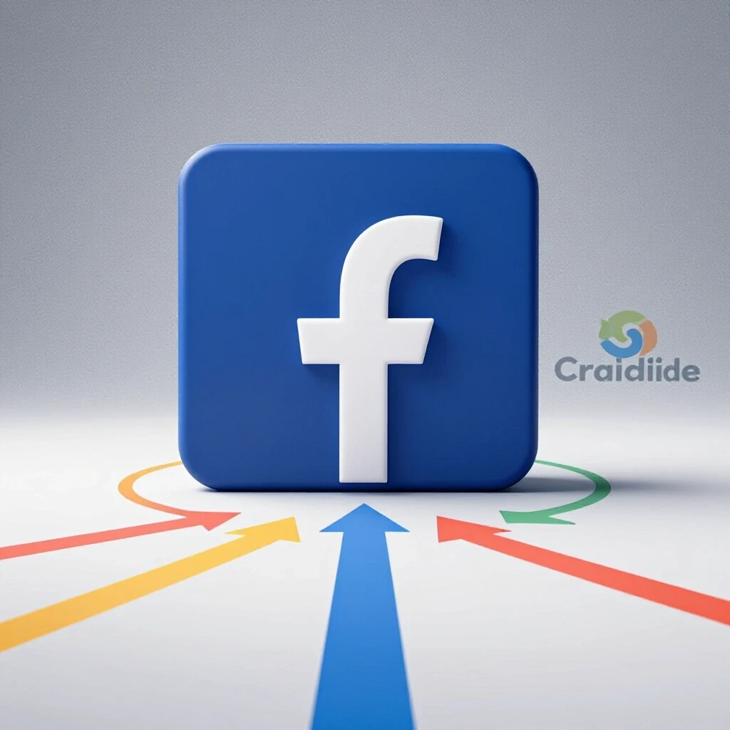 Vibrant 3D-rendered image showing a large Facebook logo guiding towards a smaller Craigslist logo, illustrating ad posting journey.