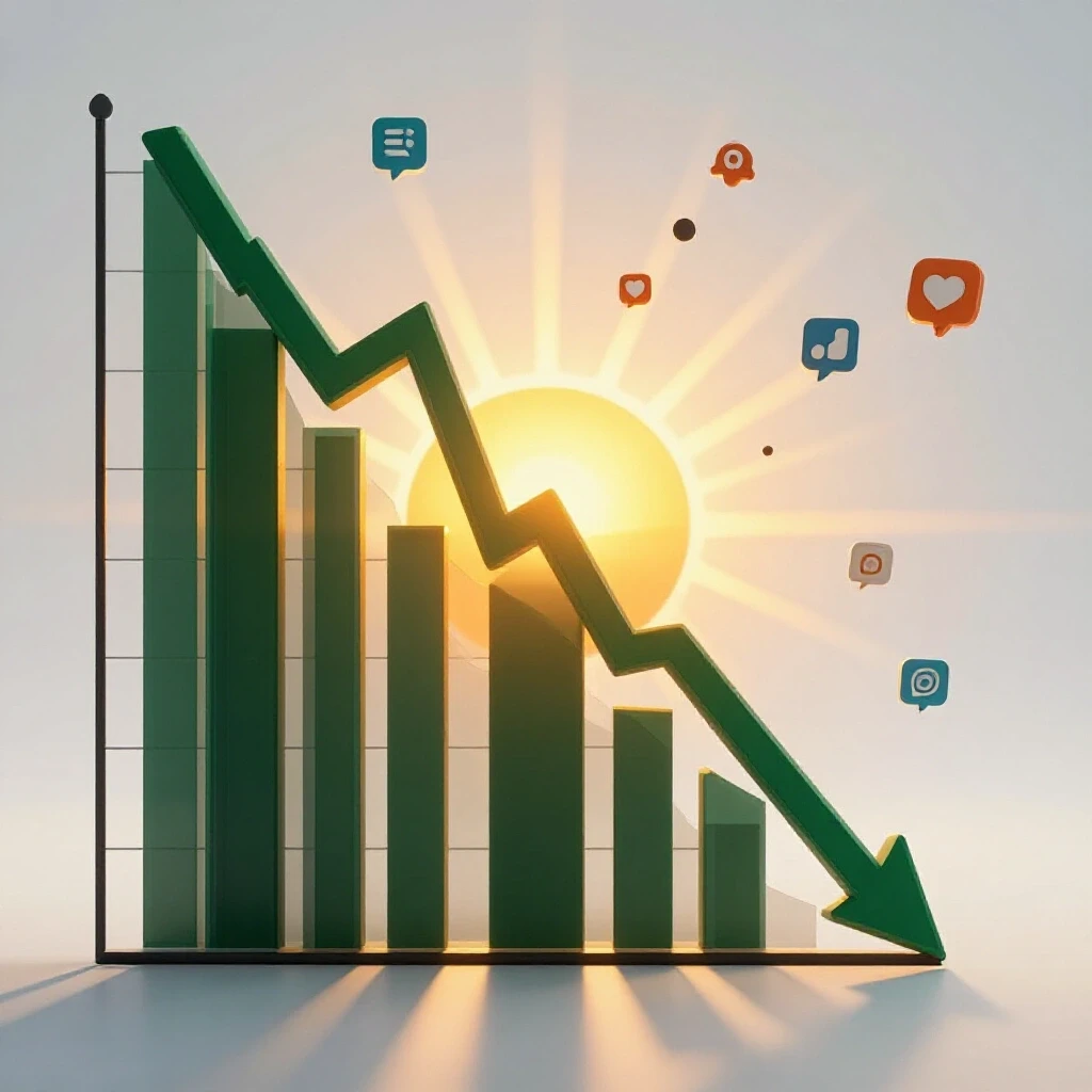 Graph showing a steep downward trend with a rising sun in the background, symbolizing recovery from social media engagement drop.