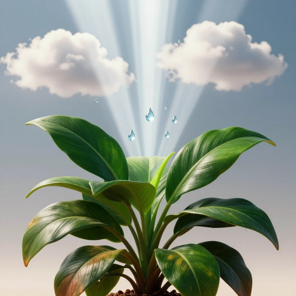 A wilted plant rejuvenated by sunlight and water, symbolizing recovery from burnout in social media marketing.