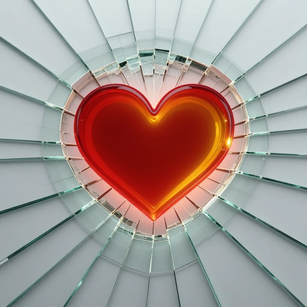 A cracked glass surface with a glowing heart symbol emerging, representing the healing of trust in social media.
