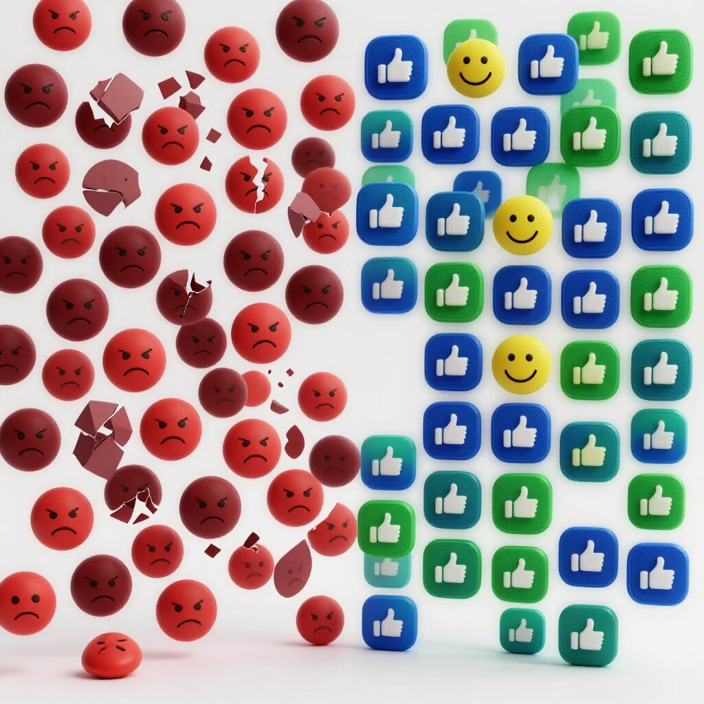 A contrasting visual representation of social media recovery, showing negative and positive feeds.