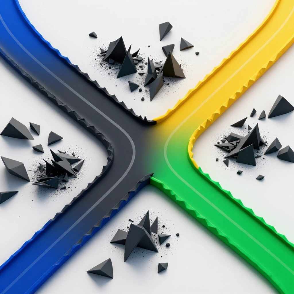 An artistic representation of a crossroads with one dark chaotic path and one bright recovery path, symbolizing social media recovery.