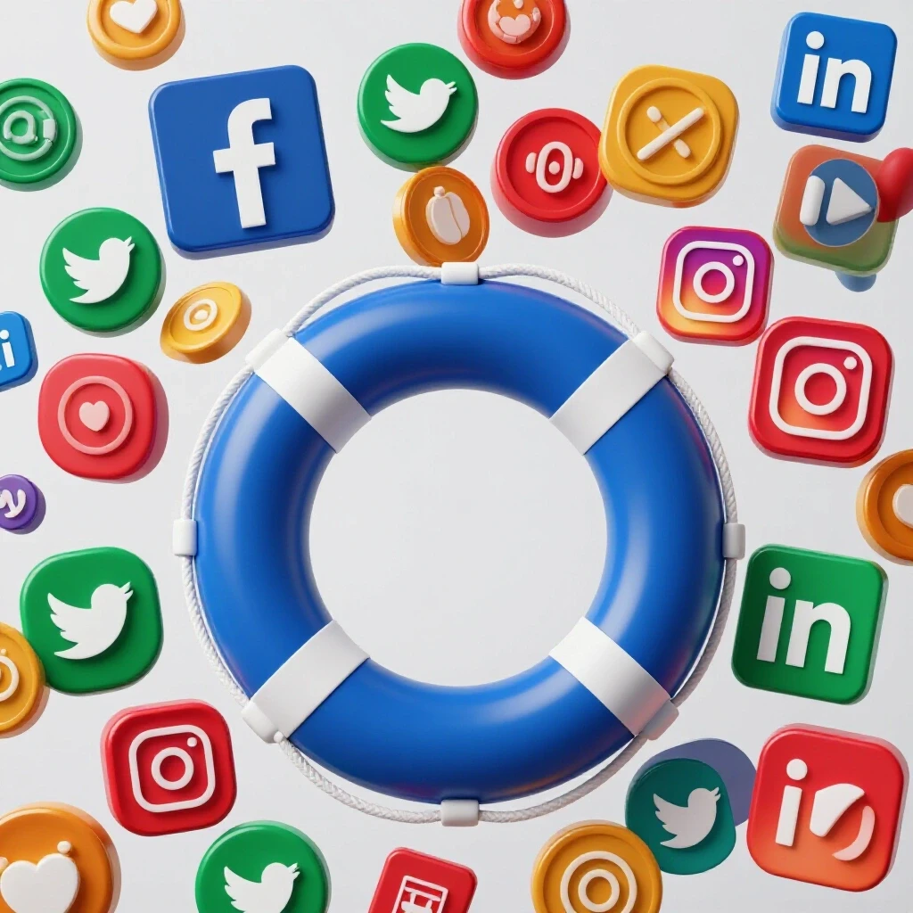 A vibrant lifebuoy surrounded by colorful social media icons symbolizing client retention strategies.