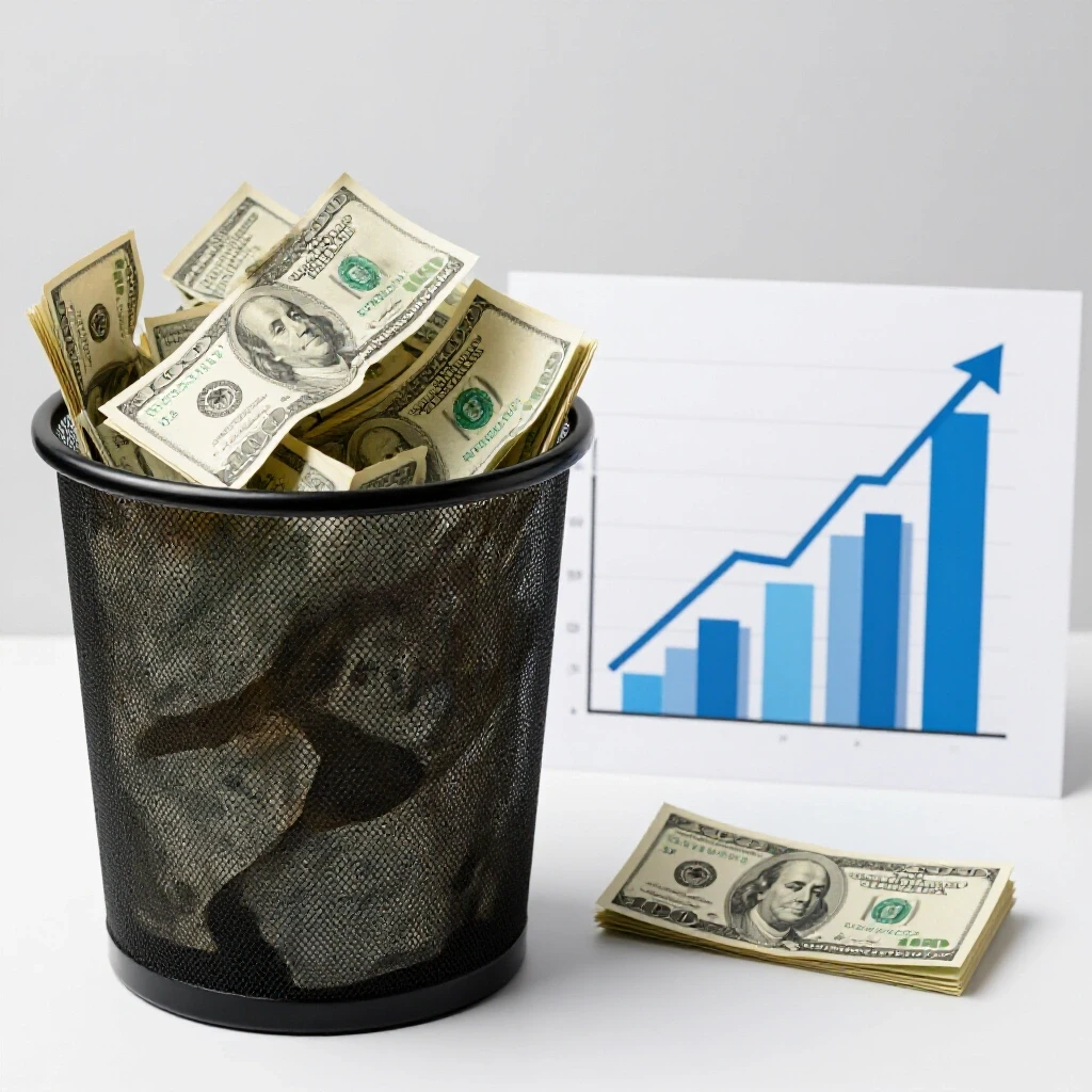 A visual comparison of wasted ad spend versus effective spending, showing chaotic clutter and organized clarity.