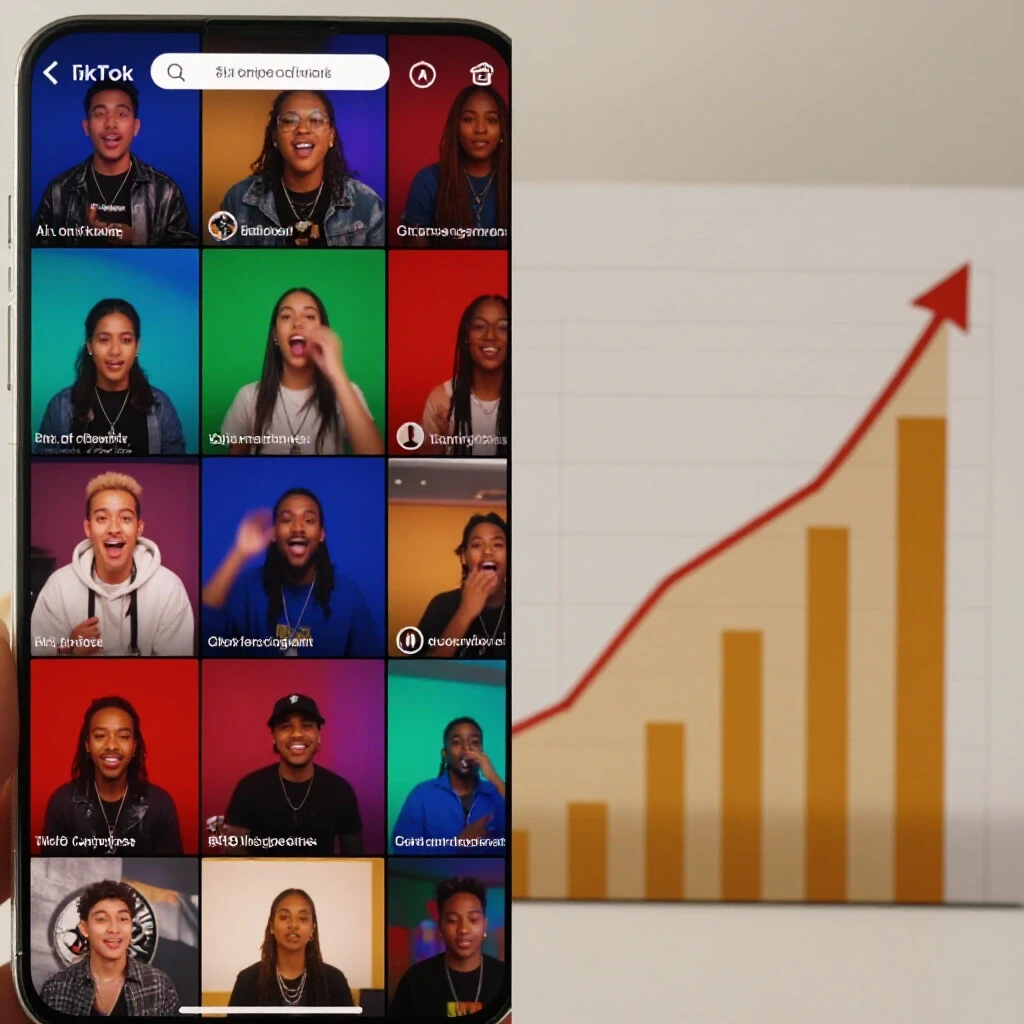 Dynamic split-screen showcasing a TikTok interface and an upward-trending graph symbolizing ad engagement growth.