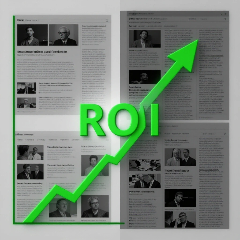 A split-image showing a bright green upward-trending graph against a cluttered gray social media feed, symbolizing ad campaign success and challenges.