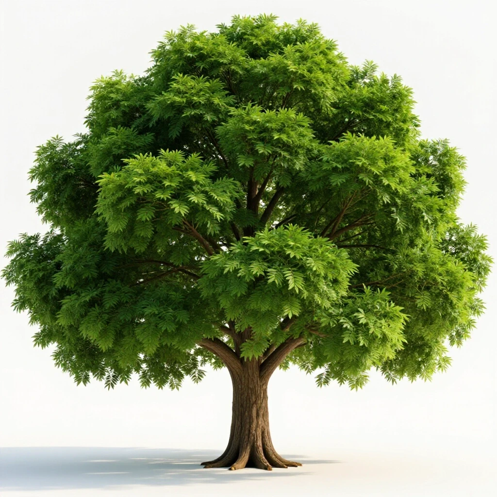 A vibrant green tree with small branching limbs in a bright white studio setting, symbolizing scalable ad success.