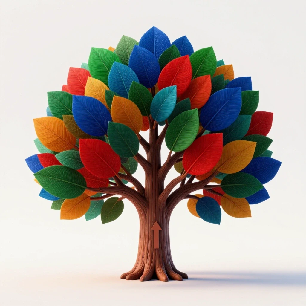 A vibrant tree with rich, oversized leaves representing social media growth and success, set against a bright background.