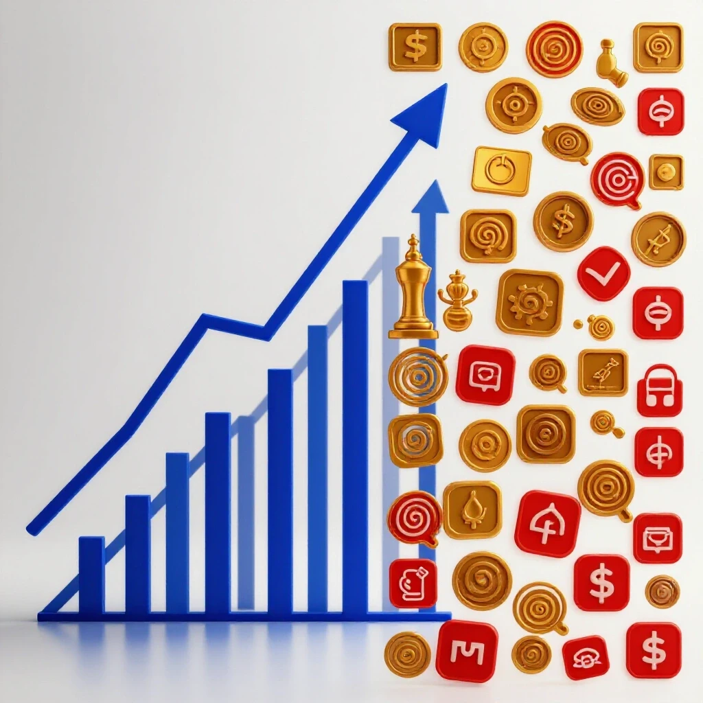 A split image showing a growth graph on one side and chaotic ad icons on the other, illustrating the journey from confusion to clarity in Facebook ad testing.
