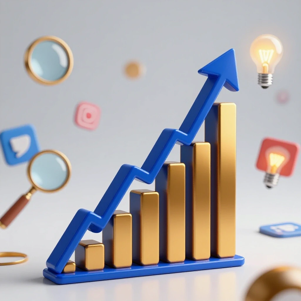 Vibrant upward-trending graph surrounded by blurred social media icons, symbolizing clarity and insight.