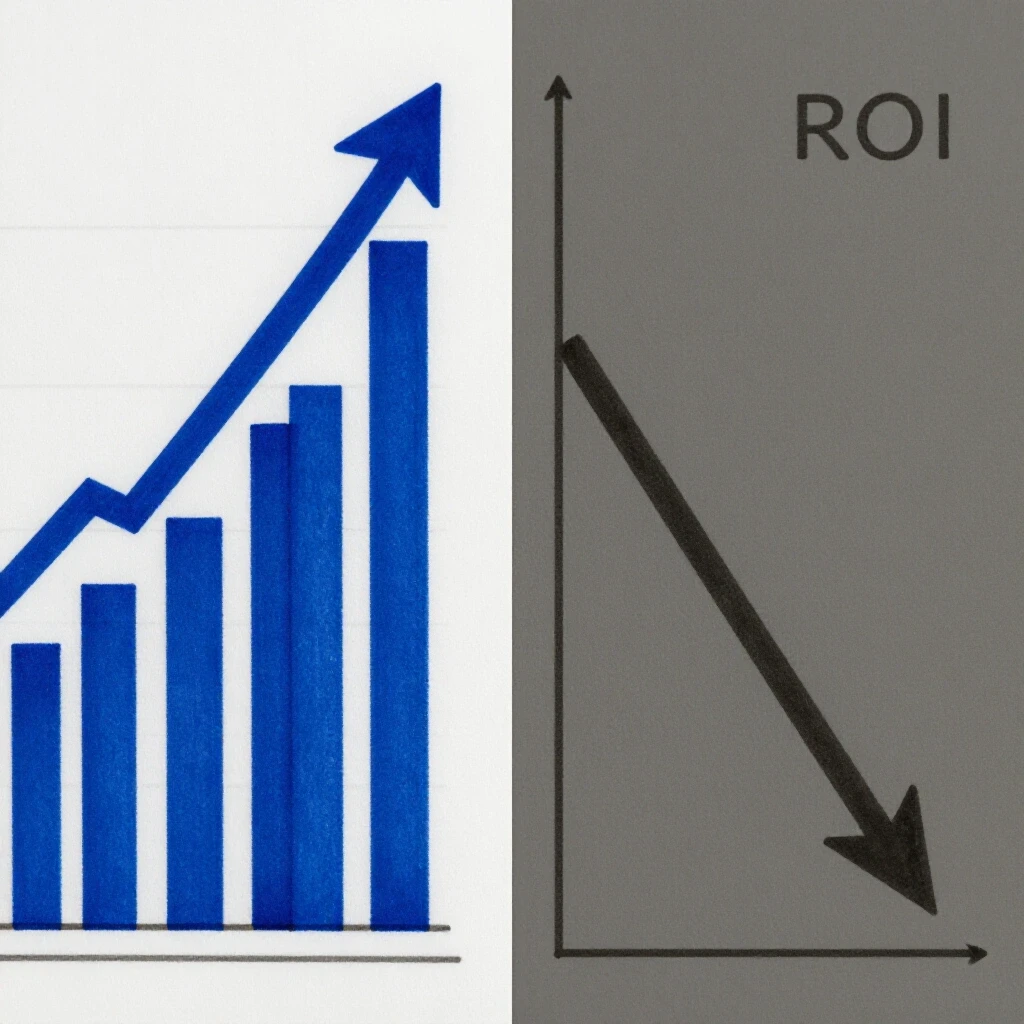 Vibrant split-image of upward-trending graph vs. downward-trending graph symbolizing lead quality and ROI.