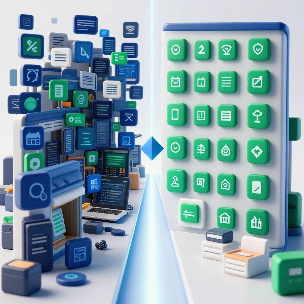 A split-screen image showing a cluttered digital storefront on one side and an organized, thriving storefront on the other, symbolizing improvement.