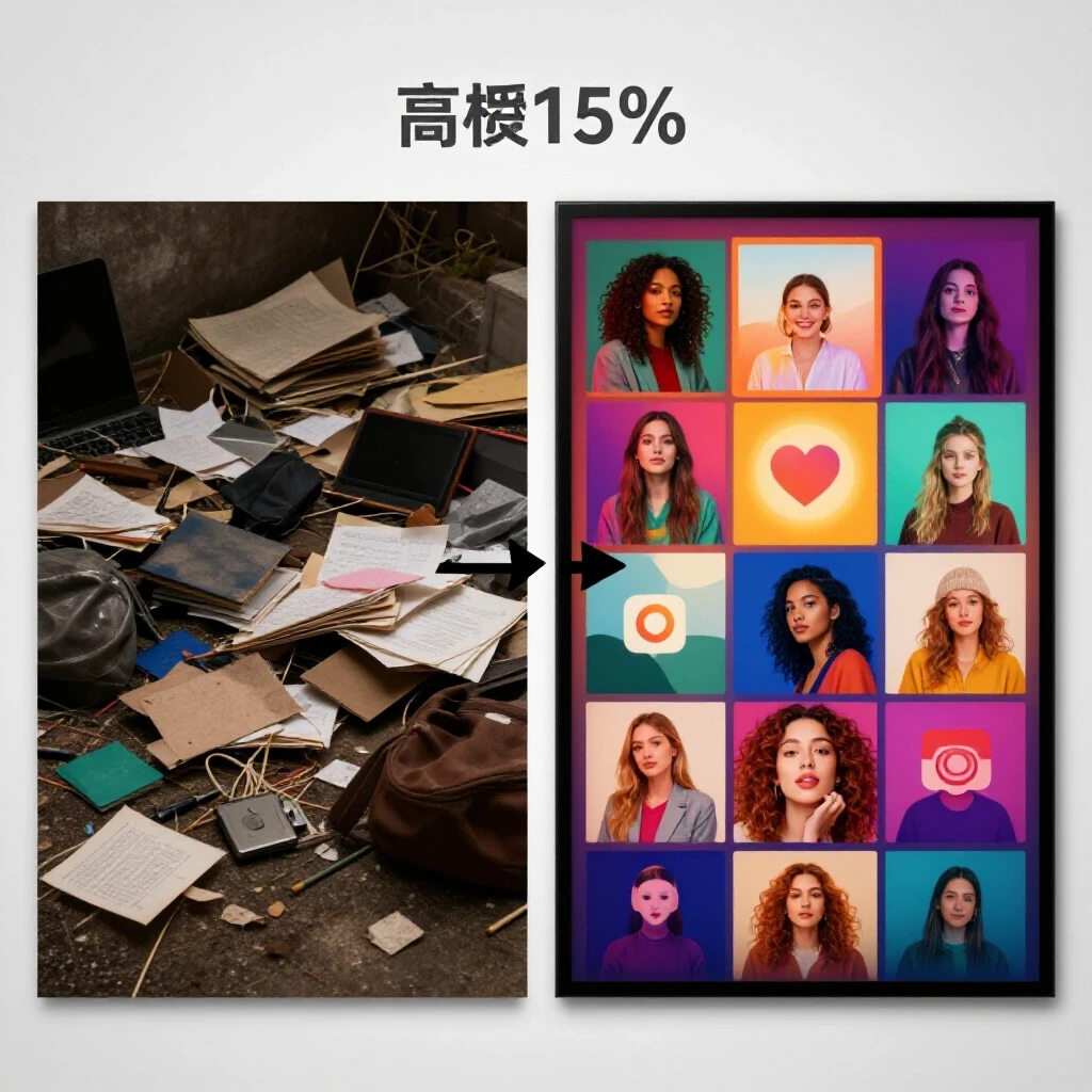 Split-image of a cluttered social media ad contrasting with a vibrant, effective ad showcasing rich colors and dynamic visuals.