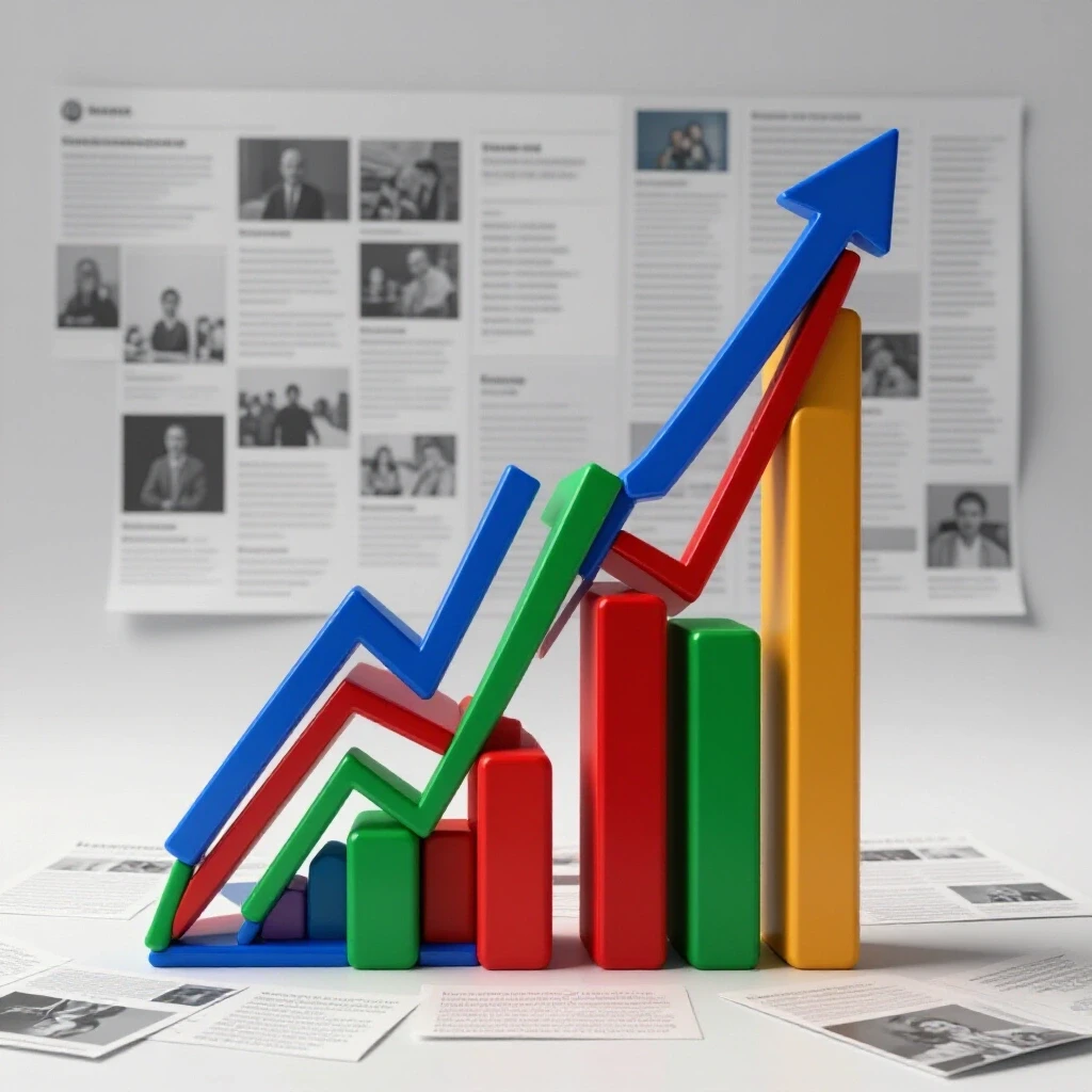 A vibrant graph indicating upward growth over a muted social media feed, illustrating better metric analysis for ad ROI.
