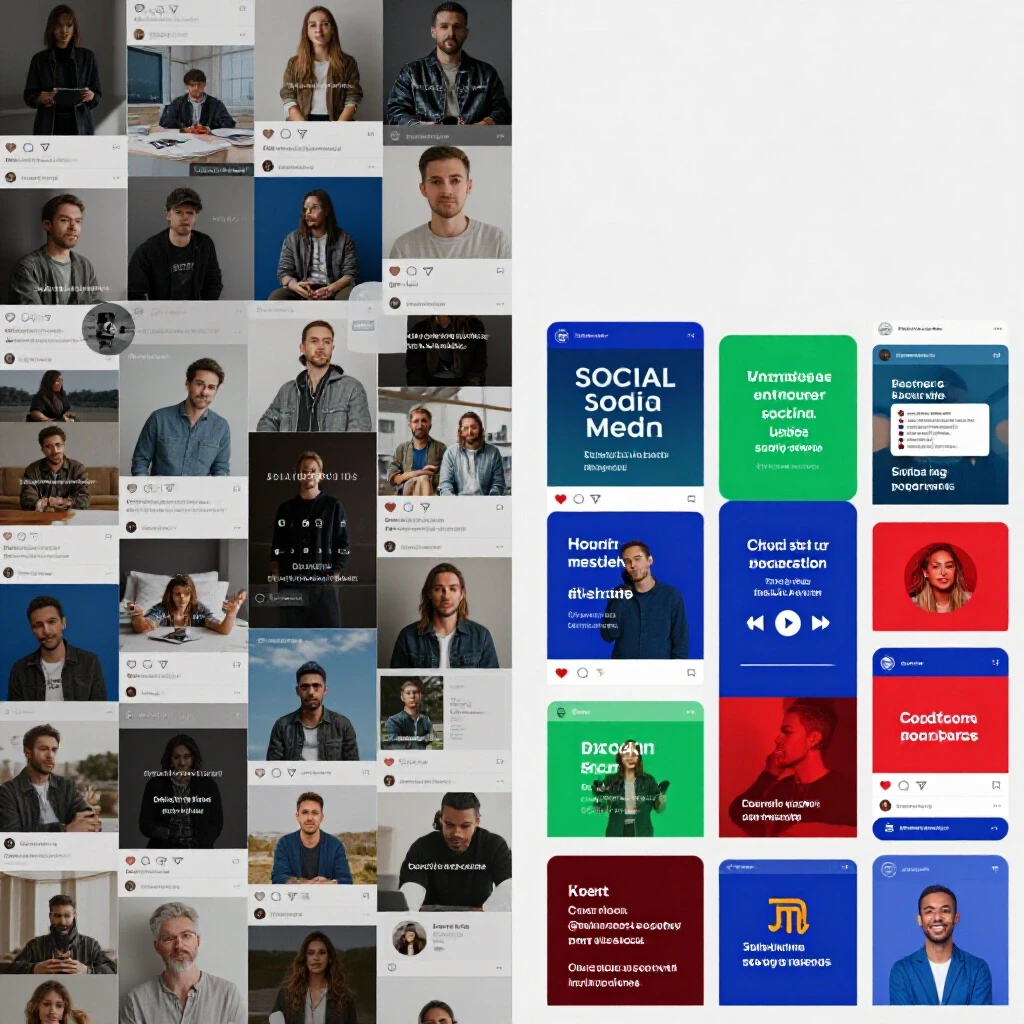 A split-screen design highlighting the contrast between a cluttered social media feed and an organized, vibrant one.