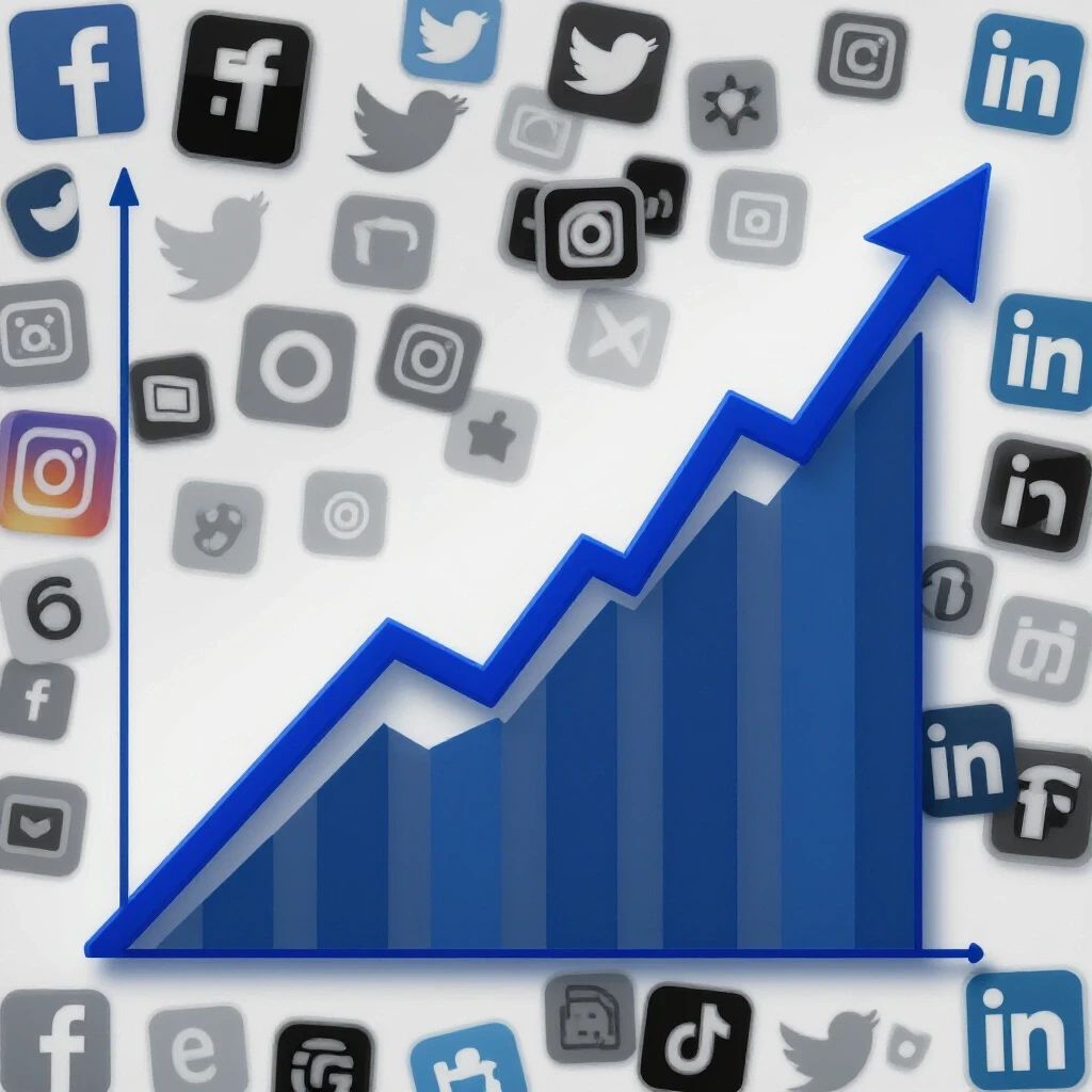 A split-image showing a vibrant upward-trending graph contrasting with muted social media icons, representing growth strategies.