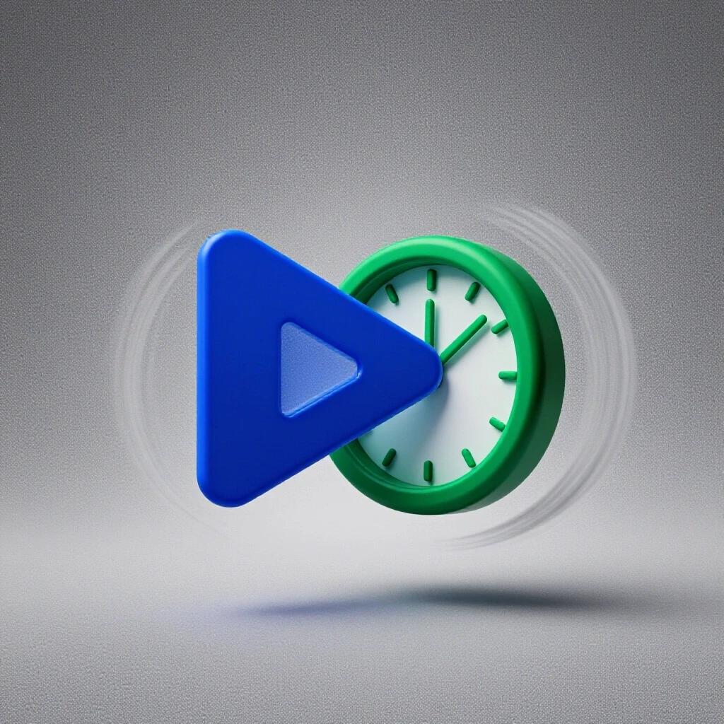 A vibrant 3D representation of a play button morphing into a clock, illustrating video retention concepts.